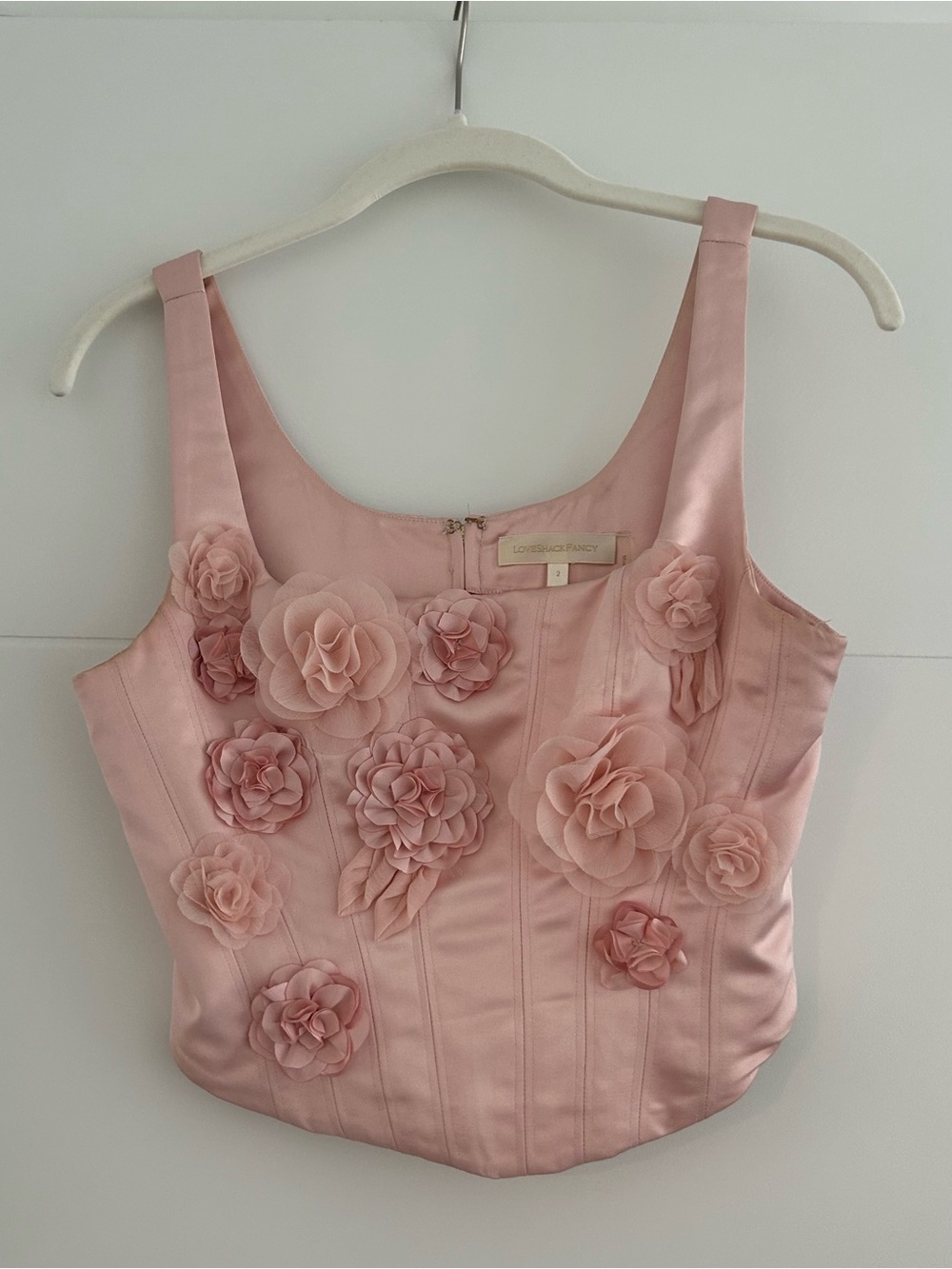 LoveShackFancy Pink Satin Floral Lorelai Bustier